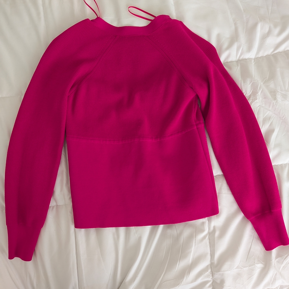 Zara Womens Fuchsia Pink V-Neck Button Front Knit Cardigan Sweater Size S - Picture 3 of 5